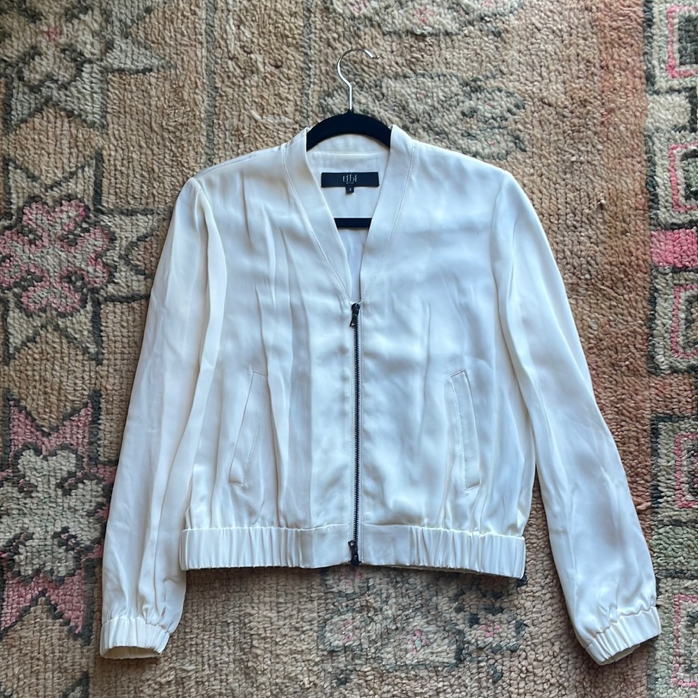 White silk Tibi bomber jacket, size 2. Barely worn.